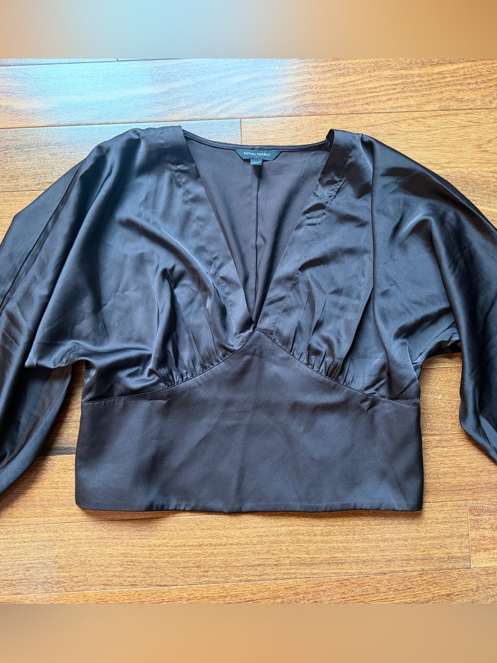 Banana Republic Black Satin V-Neck Cropped Blouse